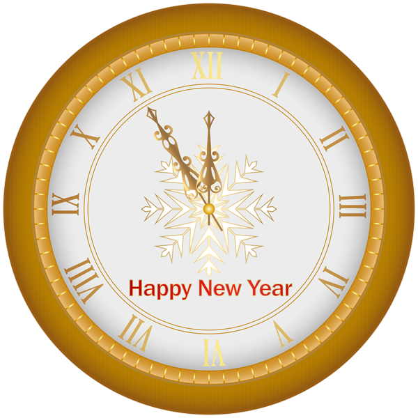 Happy New Year Clock Gold Clip Art Image | Gallery Yopriceville - High-Quality Free Images and